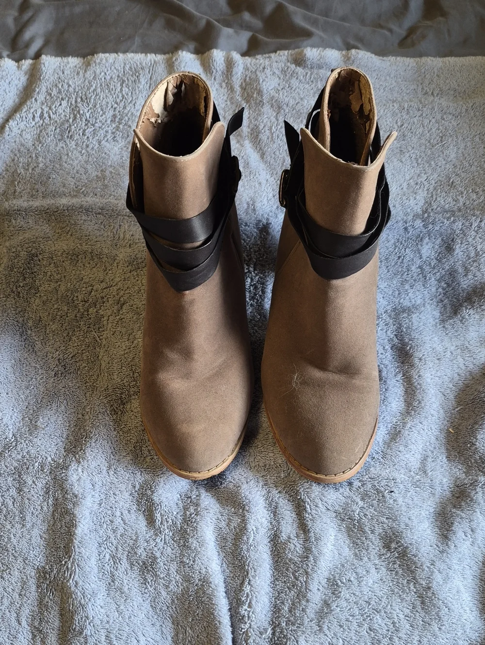 Women's Taupe Ankle Boots with Black Strap Detail